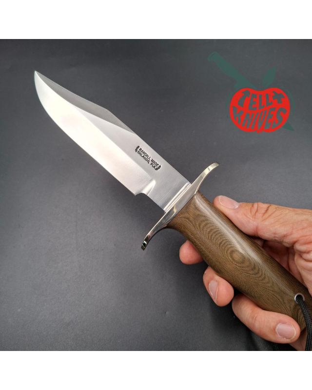 Randall Made Knives Model 15 Airman: forged carbon steel Bowie clip-point blade, brown micarta handle, nickel silver guard