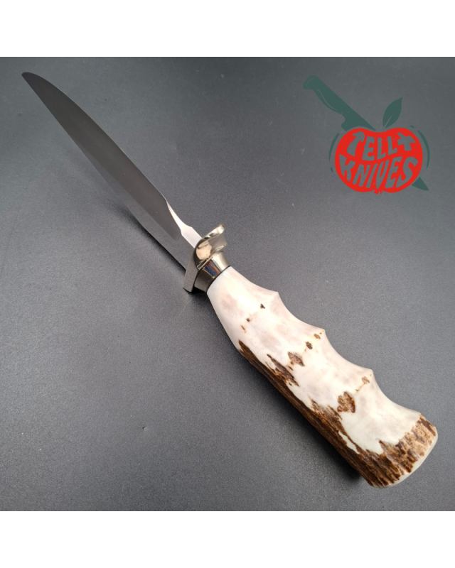 Randall Made Knives Modell 19-5 Bushmaster, geschmiedeter Edelstahl, Vier-Finger-Griff aus Hirschhorn, Neusilber-Parier