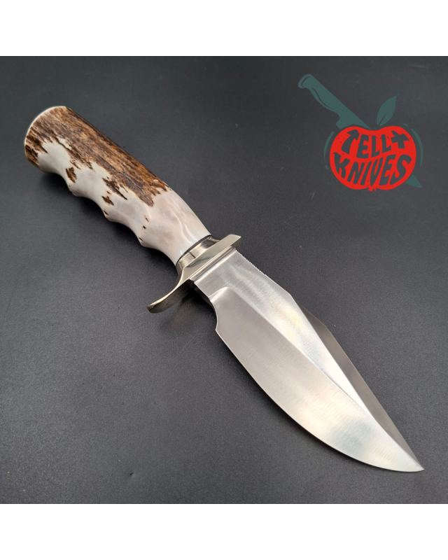 Randall Made Knives Modell 19-5 Bushmaster, geschmiedeter Edelstahl, Vier-Finger-Griff aus Hirschhorn, Neusilber-Parier