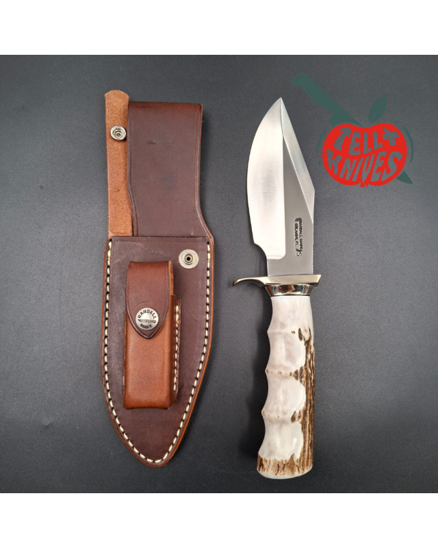 Randall Made Knives Model 19-5 Bushmaster: forged stainless steel, four-finger grip, stag handle, nickel-silver guard
