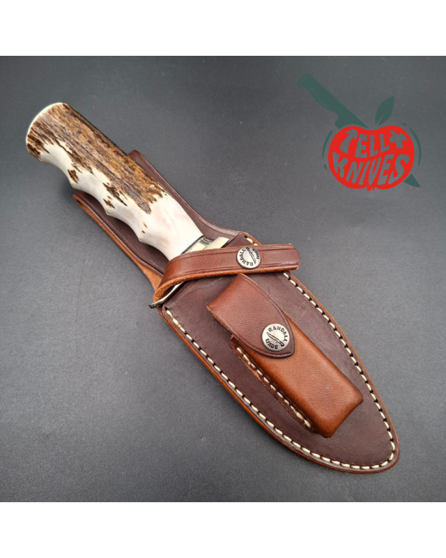 Randall Made Knives Modell 19-5 Bushmaster, geschmiedeter Edelstahl, Vier-Finger-Griff aus Hirschhorn, Neusilber-Parier