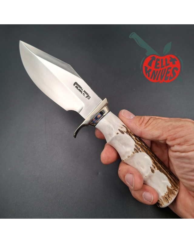 Randall Made Knives Modell 19-5 Bushmaster, geschmiedeter Edelstahl, Vier-Finger-Griff aus Hirschhorn, Neusilber-Parier