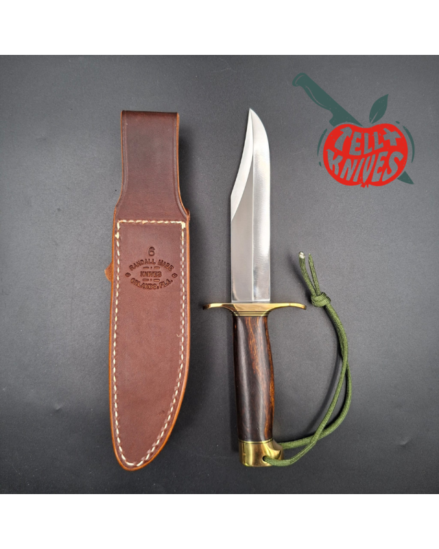 Randall Made Knives Model 12-6 Sportsman Bowie forged carbon steel Ironwood handle Brass guard and pommel