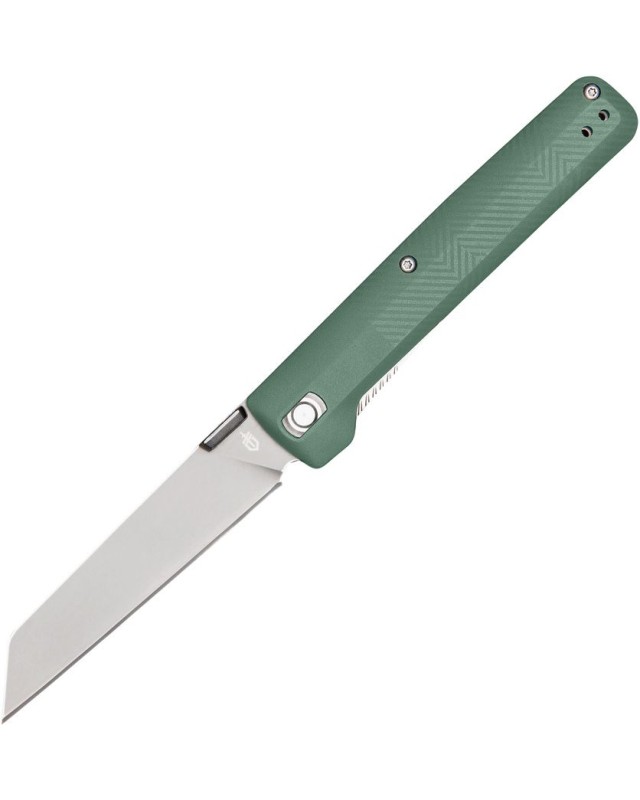 Gerber Tanto Pledge Linerlock-Klappmesser, schwarz, 7Cr17Mov-Stahl, Grifffarbe „Lichen Green“