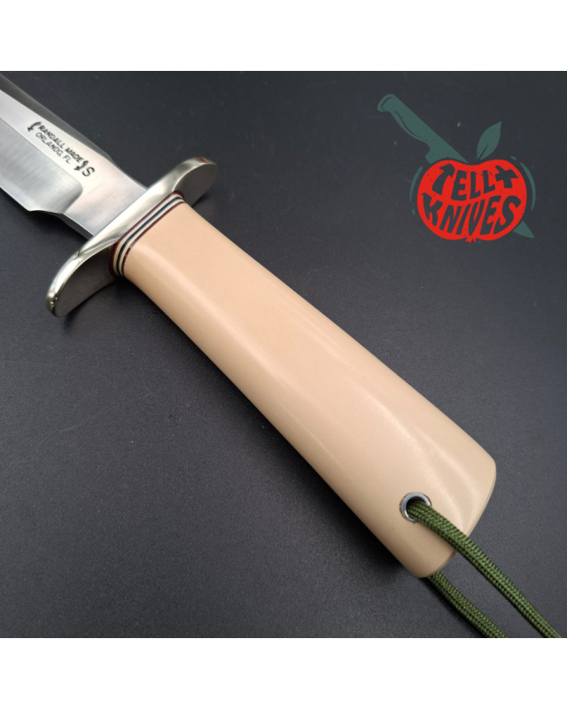 Randall Made Knives Model 1-7 Westmoreland-style forged stainless steel ivorite handle brown leather sheath with stone