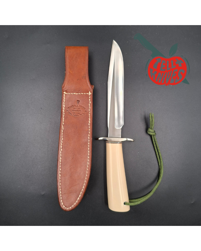 Randall Made Knives Model 1-7 Westmoreland-style forged stainless steel ivorite handle brown leather sheath with stone
