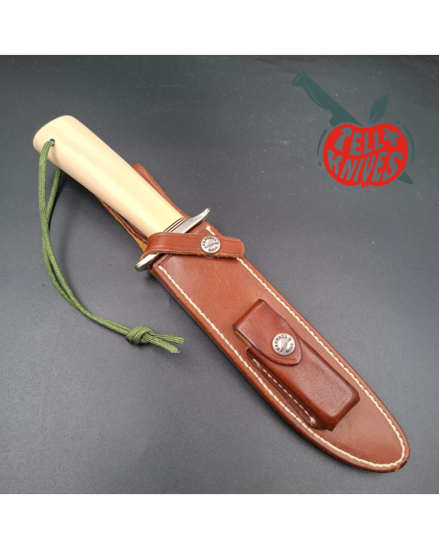 Randall Made Knives Model 1-7 Westmoreland-style forged stainless steel ivorite handle brown leather sheath with stone