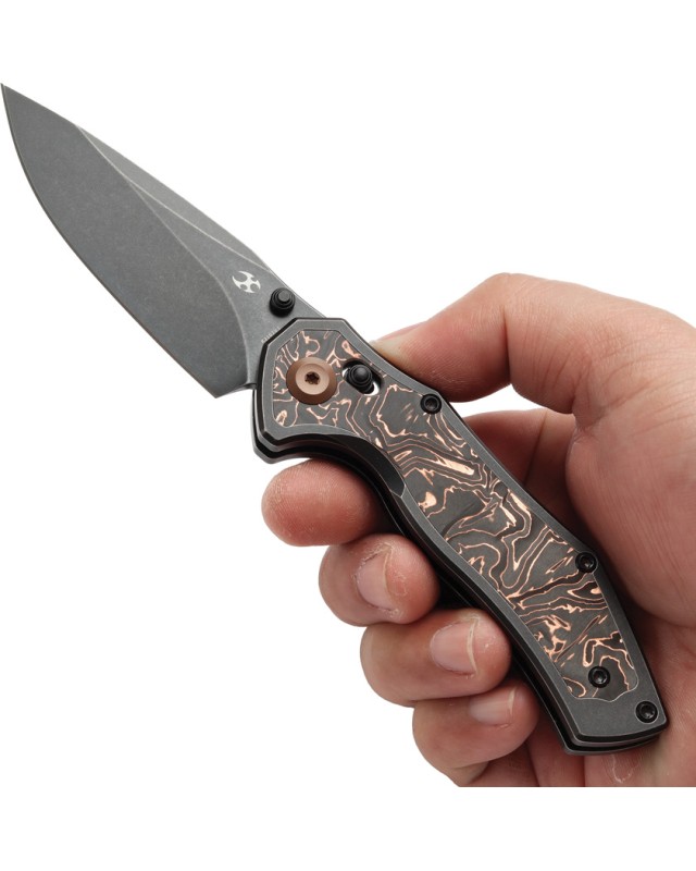 Coltello pieghevole Kansept Apollo Crossbar Lock in acciaio CPM S35VN con manico in titanio e fibra di carbonio blu