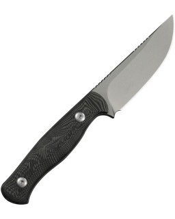 WE Knife Notchline mit feststehender Klinge, Stonewash-Oberfläche, CPM S35VN-Stahl, Griff aus Kohlefaser, schwarze Kydex-Scheide