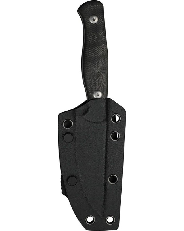 WE Knife Notchline mit feststehender Klinge, Stonewash-Oberfläche, CPM S35VN-Stahl, Griff aus Kohlefaser, schwarze Kydex-Scheide
