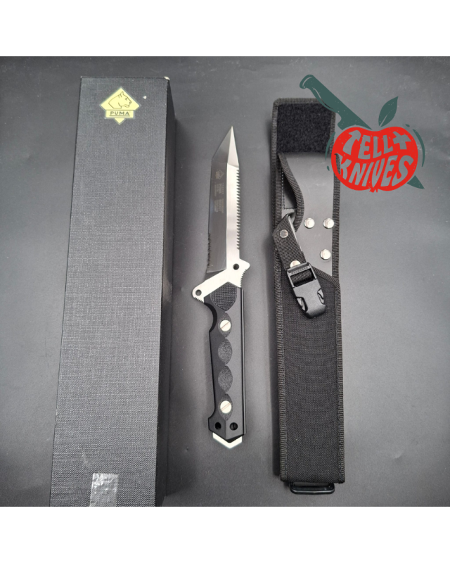 PUMA Solingen 132002 Scout: lama in acciaio inossidabile a codolo intero con affilatura a scalpello, manico in polimero nero