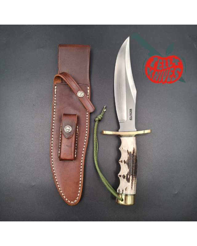 Randall Made Knives Model 12 - 8 Bear Bowie forged carbon steel 4 fingers grip stag handle Brass guard and pommel
