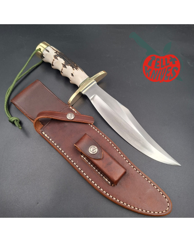 Randall Made Knives Model 12 - 8 Bear Bowie forged carbon steel 4 fingers grip stag handle Brass guard and pommel