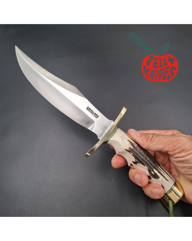 Randall Made Knives Model 12 - 8 Bear Bowie forged carbon steel 4 fingers grip stag handle Brass guard and pommel