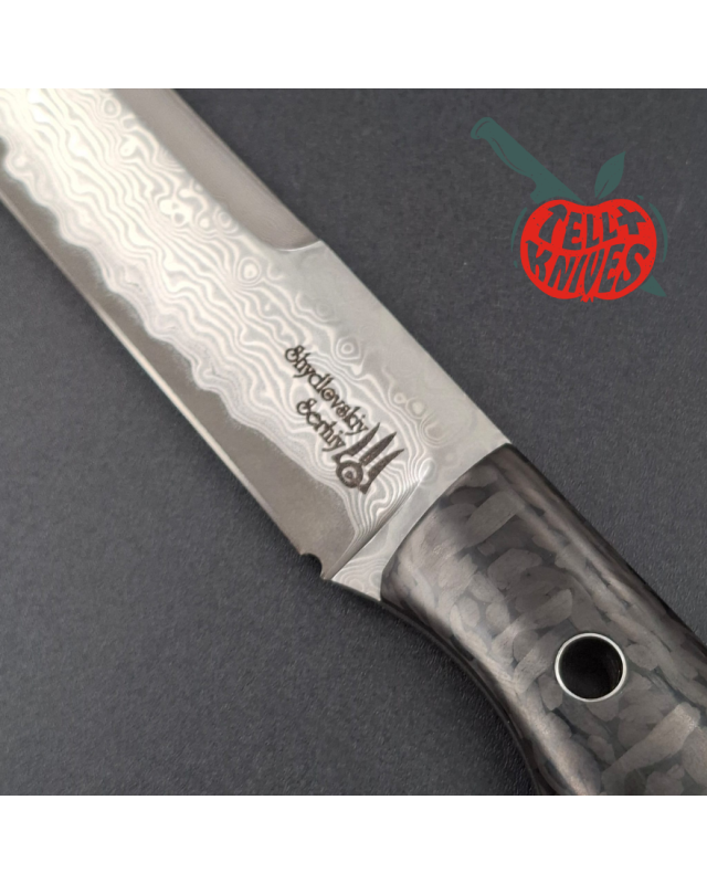 Sergey Shidlovskiy Custom Knife: Large VG-10 Damascus Stiletto with Carbon Fibre Handle