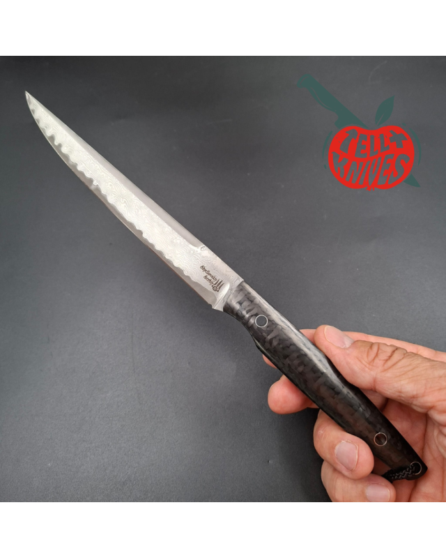 Sergey Shidlovskiy Custom Knife Stiletto Grande VG-10 Damascus Carbon Fiber