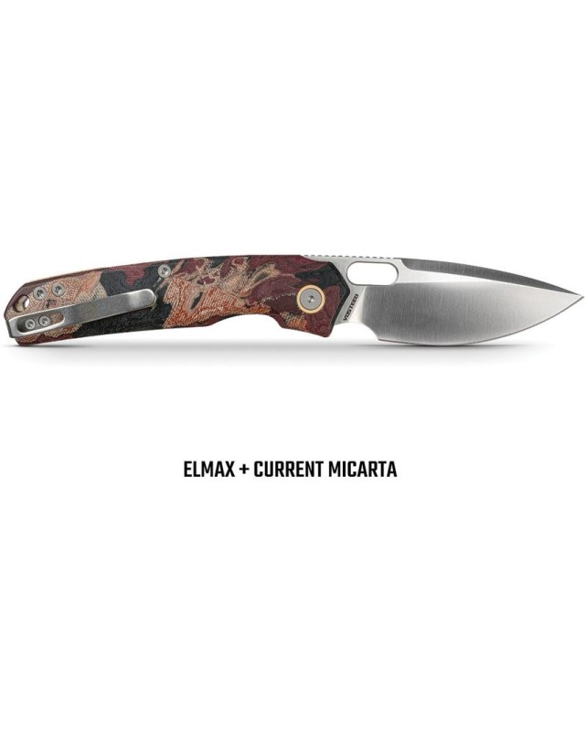 Vosteed Psyop Top satin finish ELMAX Stainless Steel Blade canvas rag burl micarta handle linerlock
