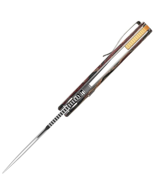 Vosteed Psyop Top satin finish ELMAX Stainless Steel Blade canvas rag burl micarta handle linerlock
