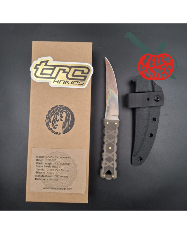 Williams Blade Design SZK-007 Shobu Zukuri Kaiken – Acier RWL-34 et Micarta vert