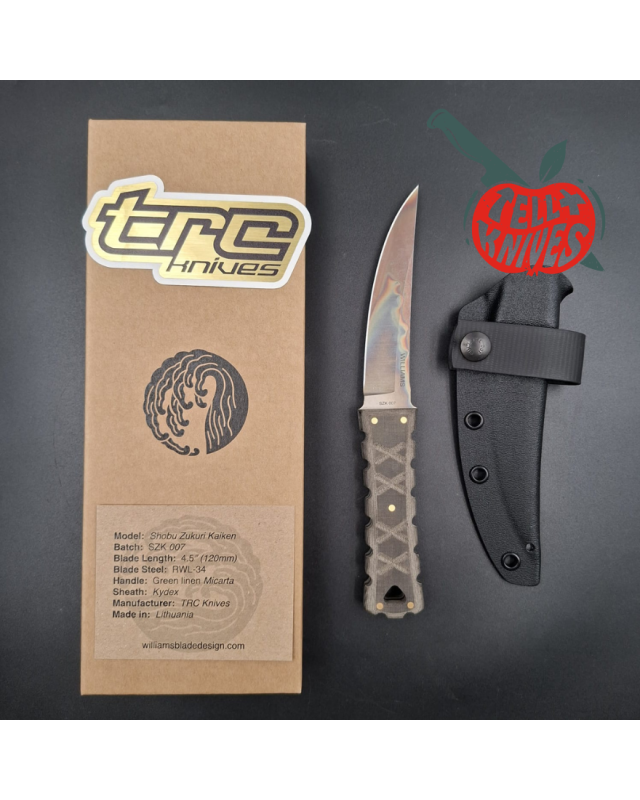Williams Blade Design SZK-007 Shobu Zukuri Kaiken – Acier RWL-34 et Micarta vert