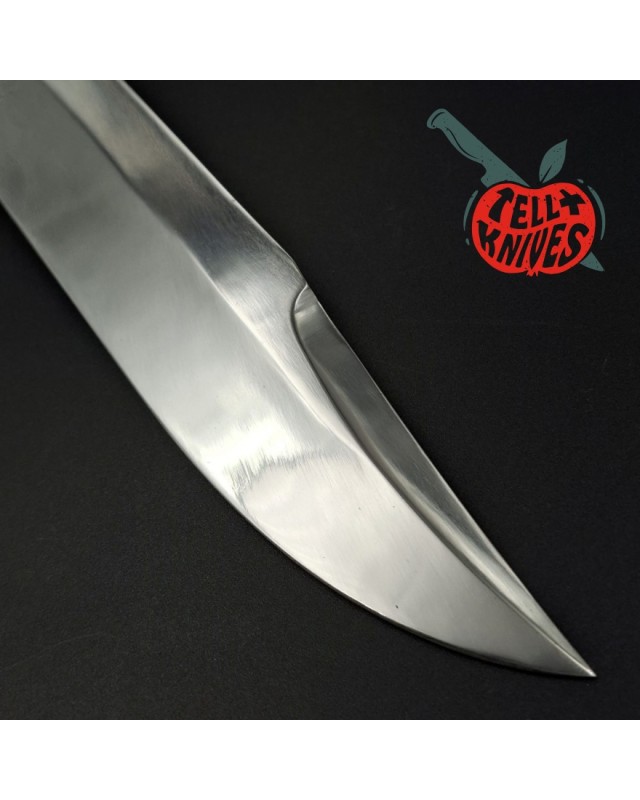 La Grotte du Loup – Bowie artisanal en acier carbone forgé – Cuir empilé et laiton