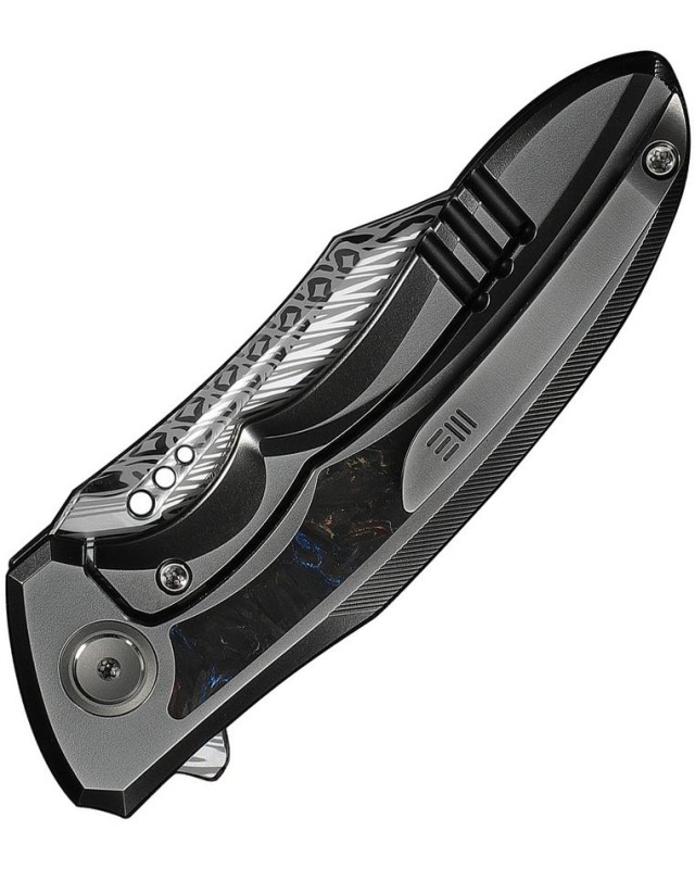 WE Knife Varg WE25074-DS1 – Fafnir Damasteel – Titanium et carbone multicolore