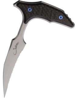 Microtech BEE Marfione Select – lame M390 Stonewash satin, fibre de carbone et titane bronze – Full Serrated