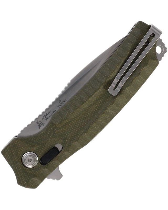 SOG Hidaka XR acier 3V Satin – Design Kiku Matsuda manche micarta vert olive