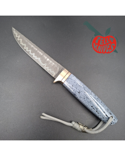 Sergey Shidlovskiy Custom Knives Dandy – Acier laminé CruWear / N690 manche en os de baleine teinté bleu