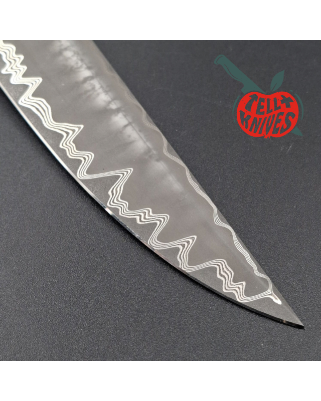 Sergey Shidlovskiy Custom Knives Dandy – Acier laminé CruWear / N690 manche en os de baleine teinté bleu