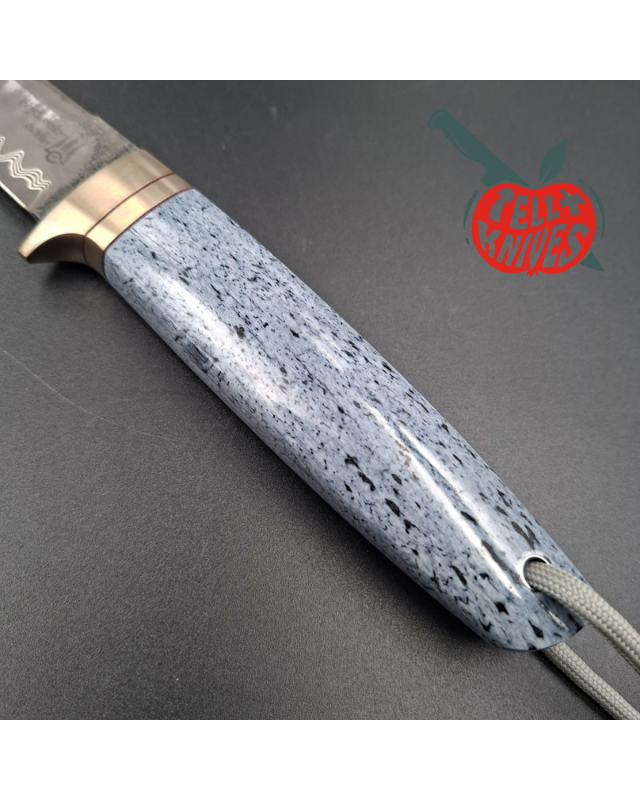 Sergey Shidlovskiy Custom Knives Dandy – Acier laminé CruWear / N690 manche en os de baleine teinté bleu