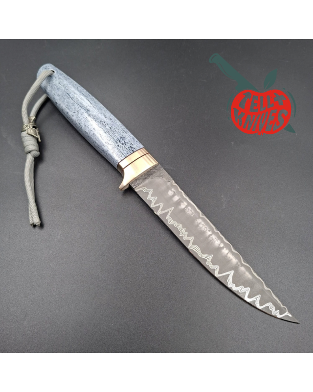 Sergey Shidlovskiy Custom Knives Dandy – Acier laminé CruWear / N690 manche en os de baleine teinté bleu