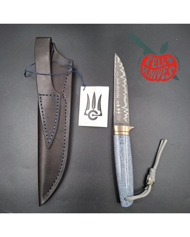 Sergey Shidlovskiy Custom Knives Dandy – Acier laminé CruWear / N690 manche en os de baleine teinté bleu