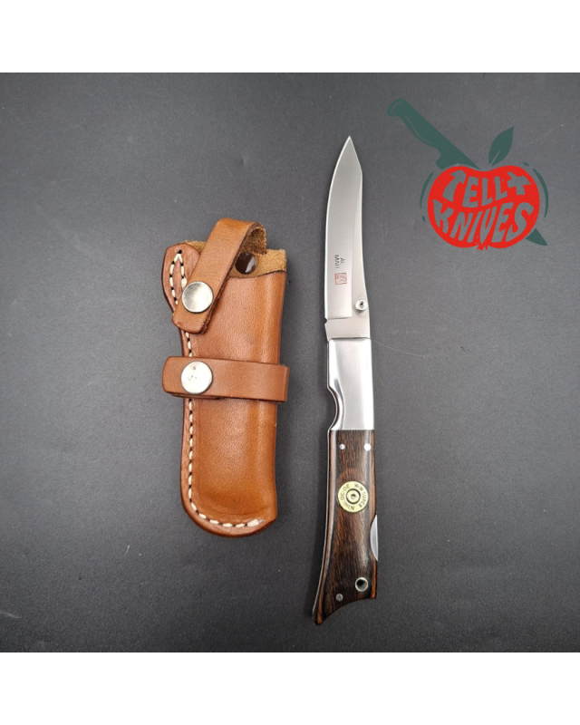 Al Mar Gunstock I 8501 – lame acier inoxydable 6A manche Titanwood étui cuir – Seki Japan