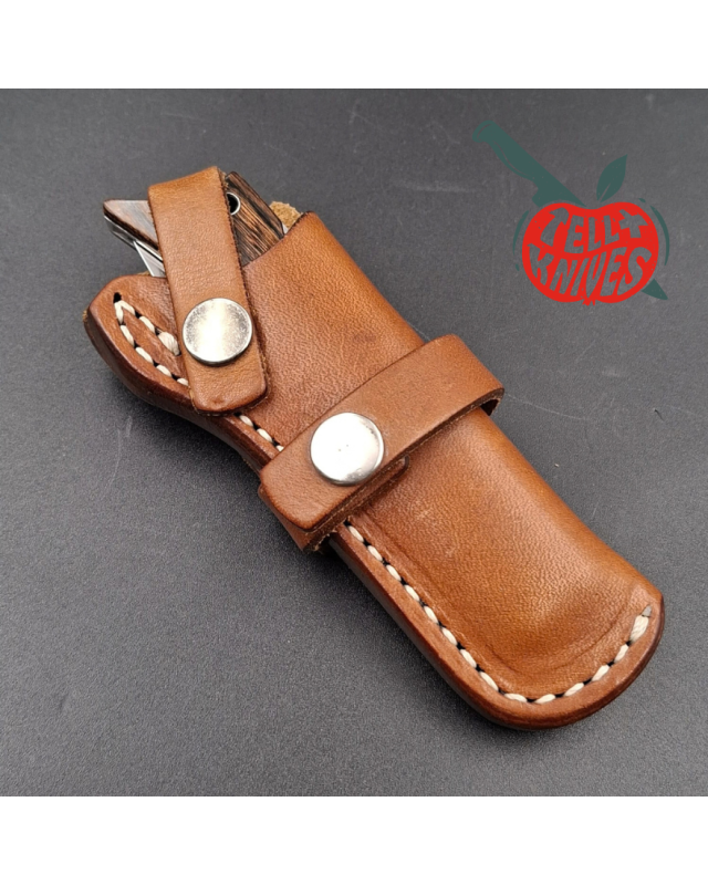 Al Mar Gunstock I 8501 – lame acier inoxydable 6A manche Titanwood étui cuir – Seki Japan