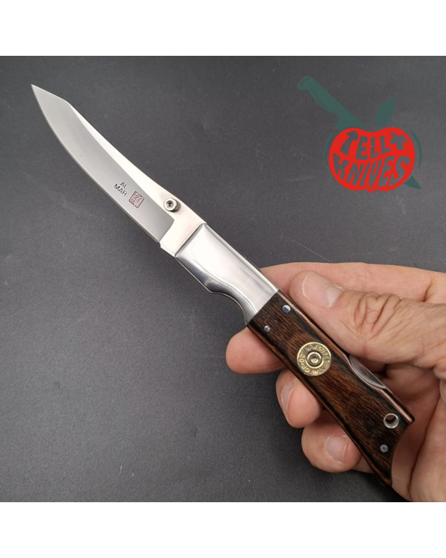 Al Mar Gunstock I 8501 – lame acier inoxydable 6A manche Titanwood étui cuir – Seki Japan
