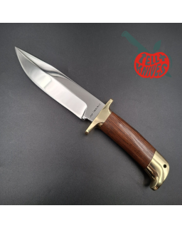 Jean Tanazacq Tronçay 1 – lame acier 440C forgé finition miroir manche noyer garde et pommeau laiton étui cuir