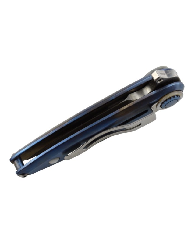 Paul Chen Hanwei Starship  – Lame acier inox ATS-34 manche titane anodisé bleu inserts nacre Switzerland Legal