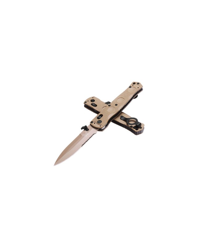 Benchmade Mini SOCP 393SSN-01 – lame acier CPM-S30V Cerakote tan manche G10 tan AXIS Lock