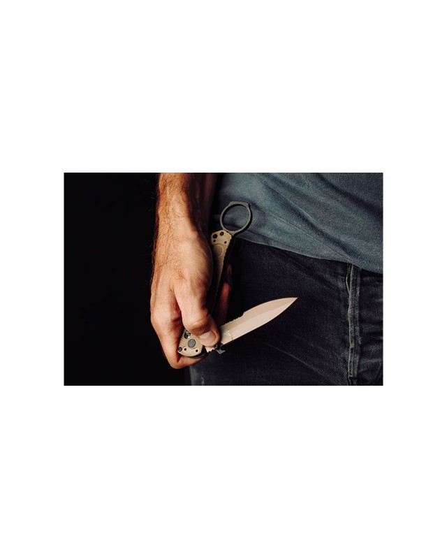Benchmade Mini SOCP 393SSN-01 – lame acier CPM-S30V Cerakote tan manche G10 tan AXIS Lock
