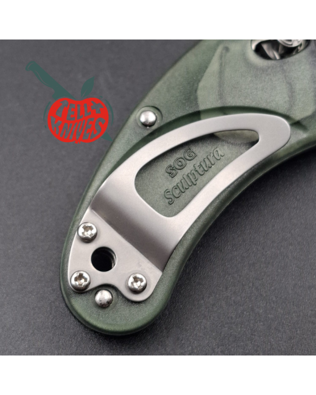 SOG 2004 Sculptura SCT85 – lame acier AUS-8 manche vert Arc-Lock – Seki Japan – Neuf avec boîte d’origine