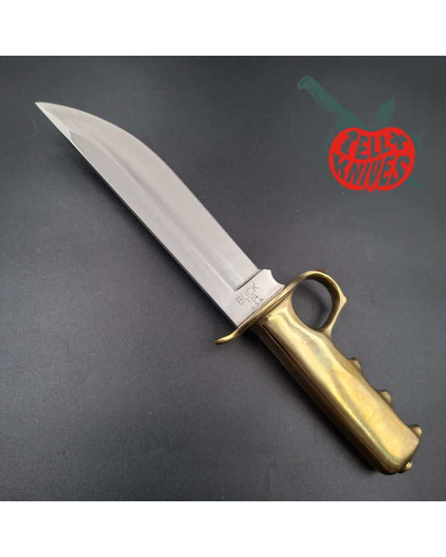 La Grotte du Loup – Custom Buck 124 Trench Knife – Lame acier inox manche laiton massif Switzerland Legal