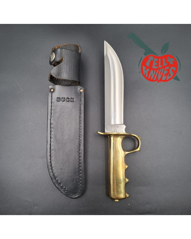 La Grotte du Loup – Custom Buck 124 Trench Knife – Lame acier inox manche laiton massif Switzerland Legal