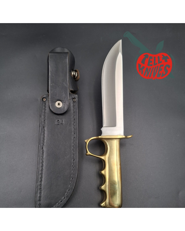 La Grotte du Loup – Custom Buck 124 Trench Knife – Lame acier inox manche laiton massif Switzerland Legal