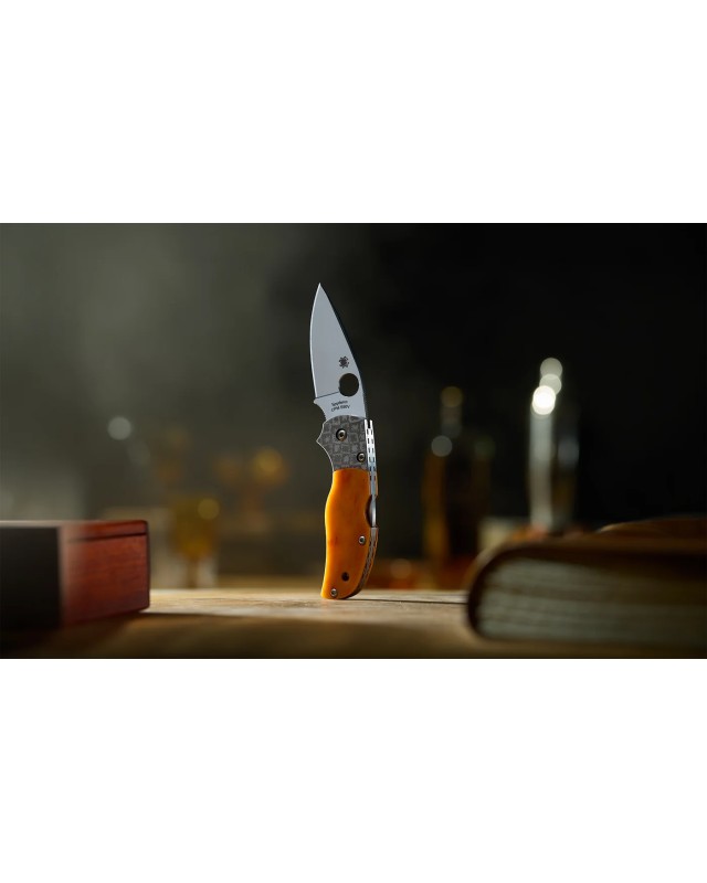 Spyderco Native 5 50th Anniversary – CPM S90V, os ambré et mitres en damas mosaïque – Sprint Run C41BA50TH