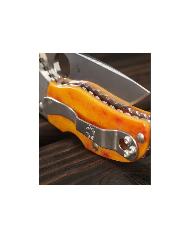 Spyderco Native 5 50th Anniversary – CPM S90V, os ambré et mitres en damas mosaïque – Sprint Run C41BA50TH