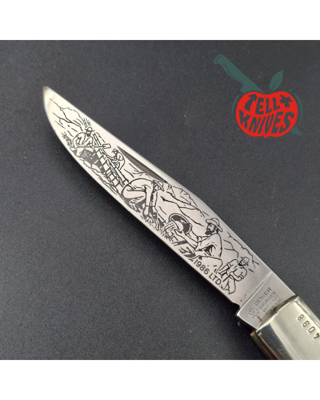 Böker Forty-Niner Trapper – Édition limitée 1986 – deux lames inox gravées manche en os brun