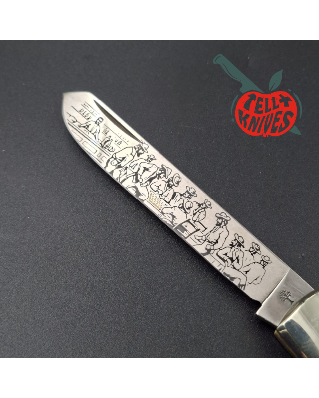 Böker Forty-Niner Trapper – Édition limitée 1986 – deux lames inox gravées manche en os brun