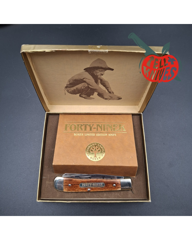 Böker Forty-Niner Trapper – Édition limitée 1986 – deux lames inox gravées manche en os brun