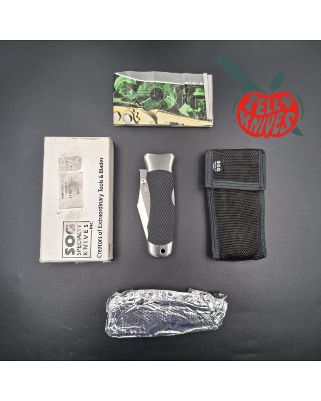 SOG Tomcat II S94 – lame acier AUS-6 manche Kraton noir – Seki Japan – État neuf avec boîte et étui